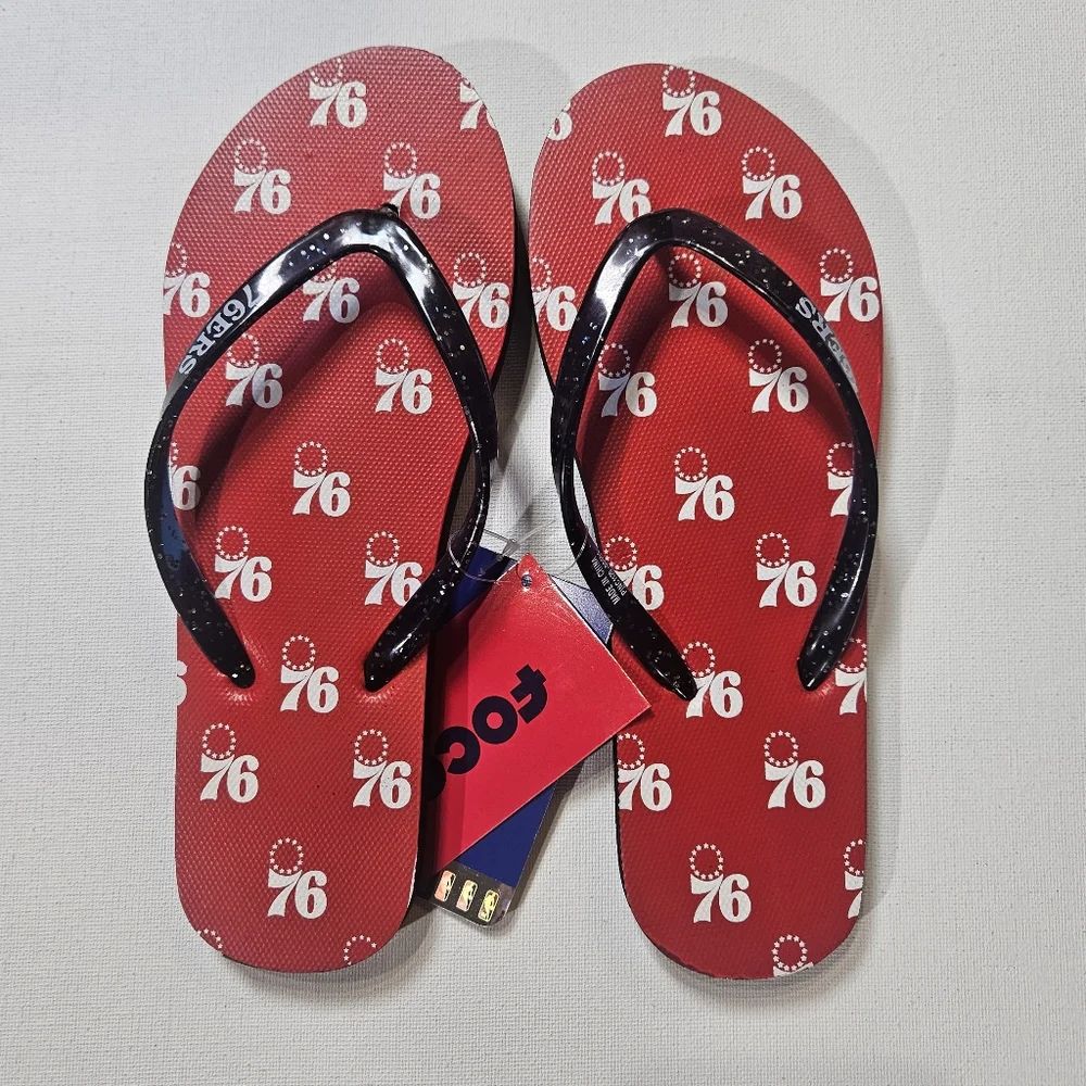 Philadelphia 76ers Flip Flops Womens Size Small FOCO Red White NBA Team Gear NEW